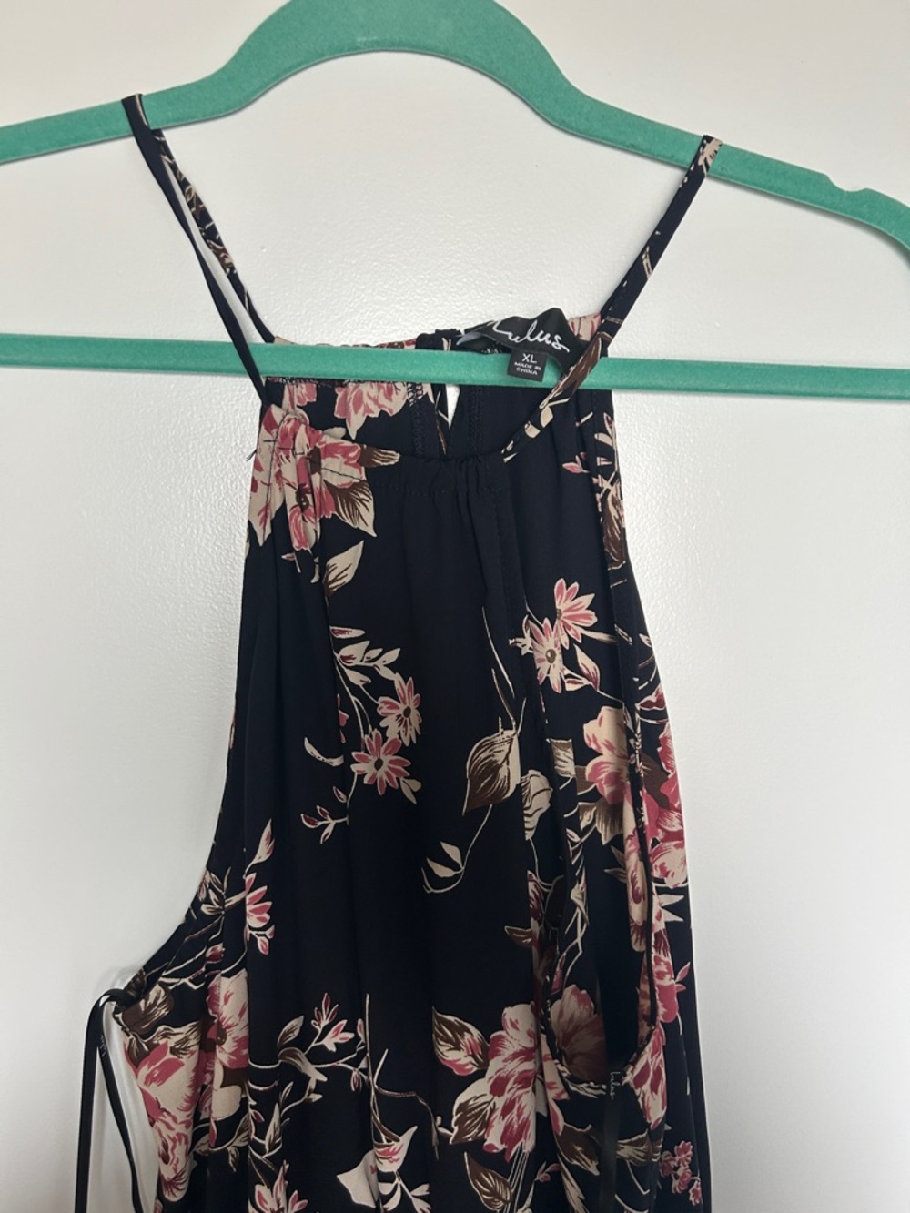 Lulu's Black Maxi Dress with Pink & Cream Floral Print